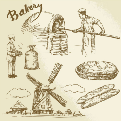 6 von Hand gezeichnet Element Vektor Material Bakery