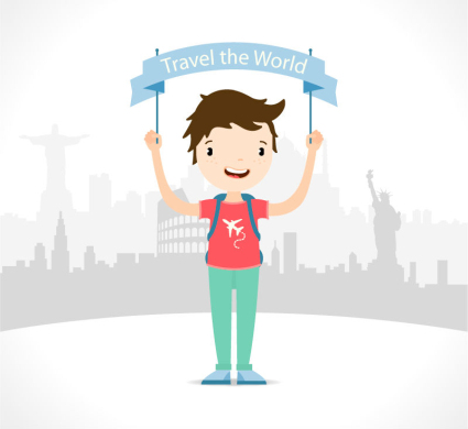 der junge hielt banner reisen vector material