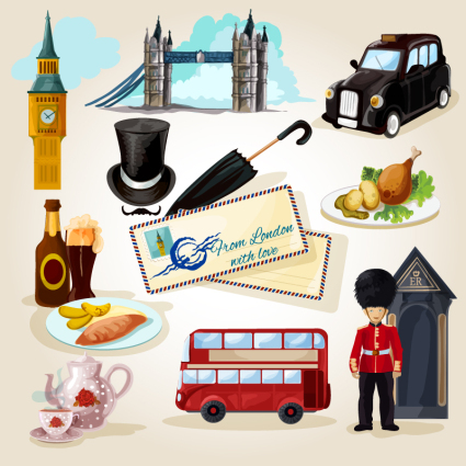 12 Wasser Malerei der britischen Tourismus-Element Vektor-Material