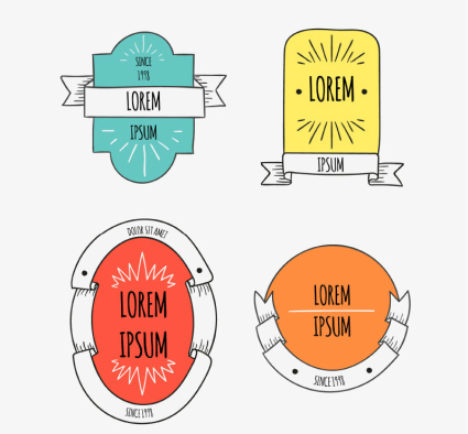 Das 4 Abschnitt der Hand gezeichnet ribbon label vector map