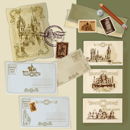 World Travel Postkarten Vektor-Material