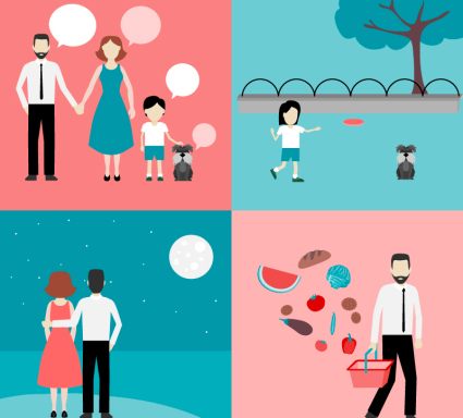 4 familie illustration vector material