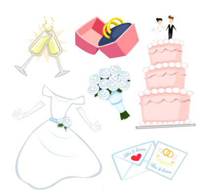 6 Vector Cartoon Hochzeit Elemente