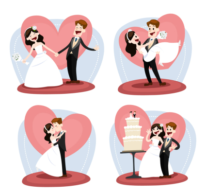 4 Hochzeit Braut und Bräutigam Cartoon-Vektor-Material