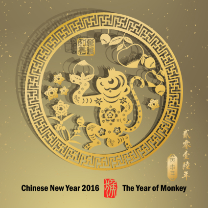 Golden Monkey Grusskarte Papier-Schnitt Vektor-Material