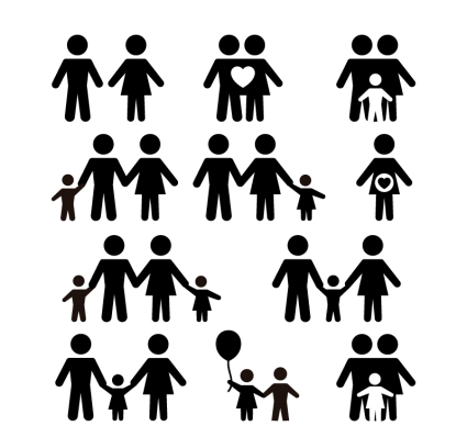 11 Modelle schwarze Familie Charakter-Symbol Vektor-