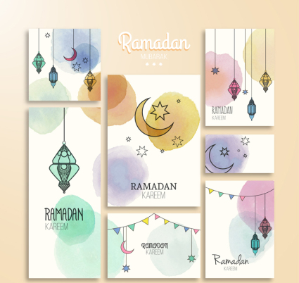 7 von Ramadan Aquarellkarte Vektor Material
