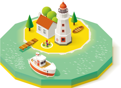 3D-Cartoon-Ferieninsel Draufsicht Vektor-Material