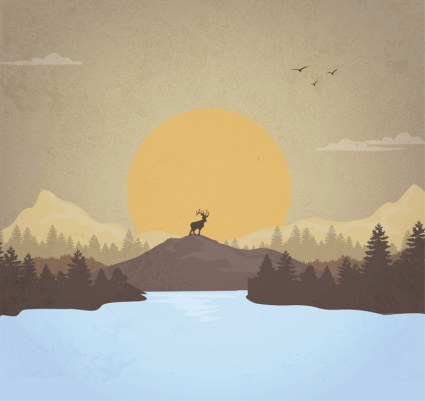 Reindeer Vektor Material Sunset