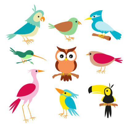9 Comic-Vogel Vektor Material