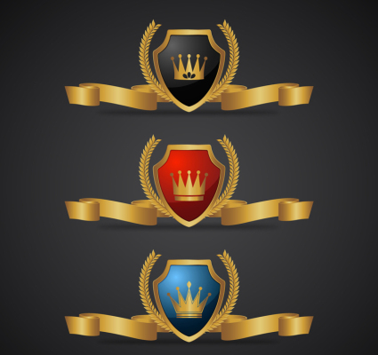 3 goldenen Band Schild Vektor Material