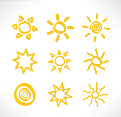 9 handbemalte Sonnensymbol Vektor Material