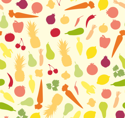 Farbige Gemse und Obst nahtlose Hintergrundvector