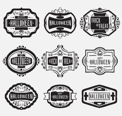 9 Black Halloween-Label Vektor Material