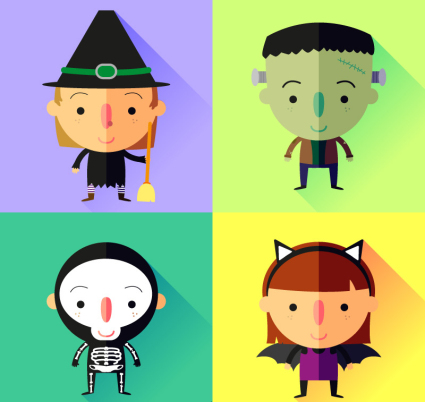 Vier Flach Halloween-Zeichen Vektor-