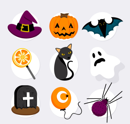 9 Farb Halloween-Aufkleber-Element Vektor-Material