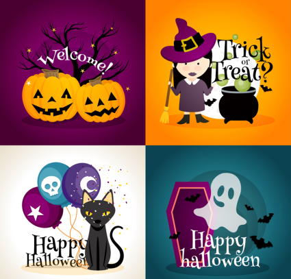 4 Creative-Halloween-Karten Vektor Material