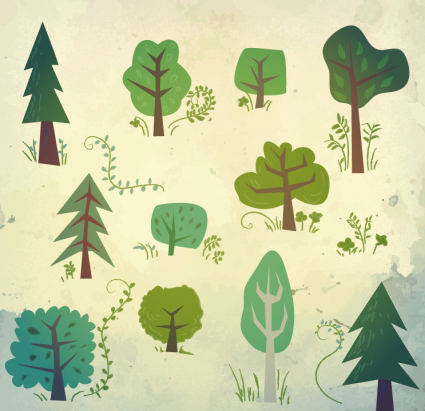 11 Design-Modelle cartoon Bäume Vektoren
