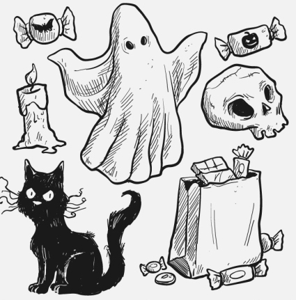 7 von gemalten Halloween-Element Vektor-Material