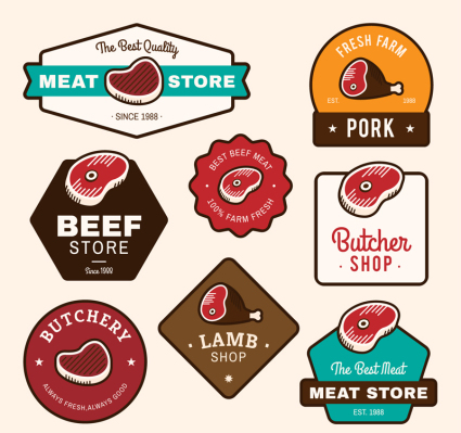 8 Farbe Fleisch Etikett Vektor-Material