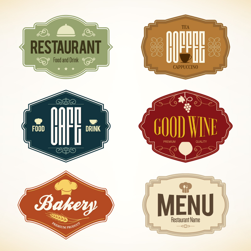 6 Retro-Label Vektor Material Dining Menu