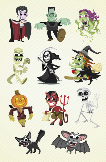 11 Modelle Halloween-Cartoon-Charakterentwurf Vektor-Material