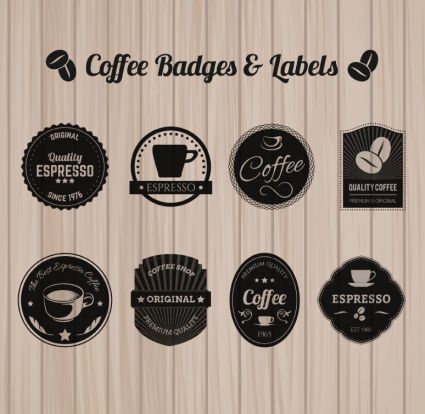 8 schwarzen Kaffee-Label-Design Vektor-Material