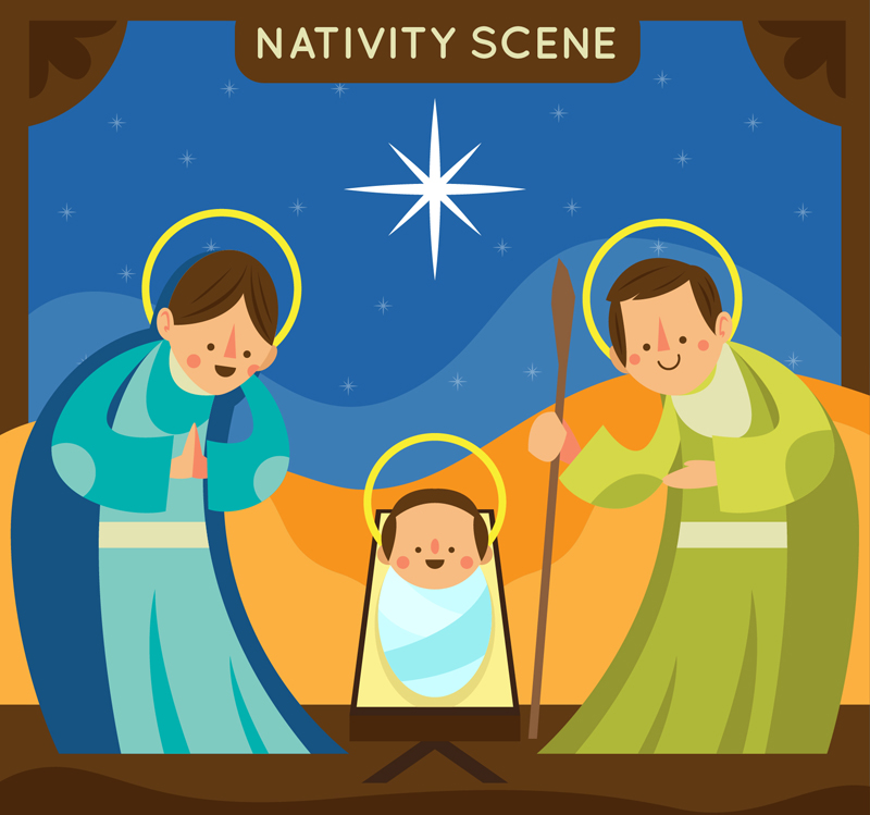 Nativity Cartoon Illustration Vektor Material