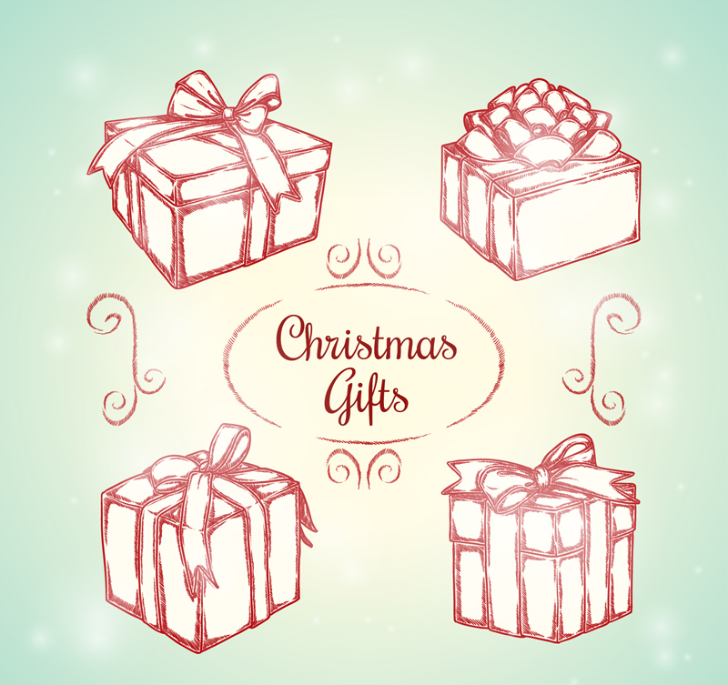 4 Handbemalte Weihnachtsgeschenk Vektor Material