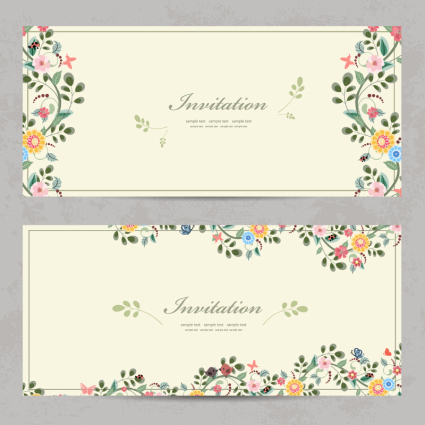 2 Floral Einladungskarte Vektor-Material Cartoon