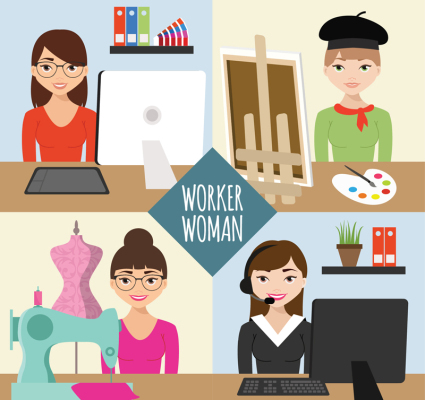 4 kreative Arbeit Frau Vektor