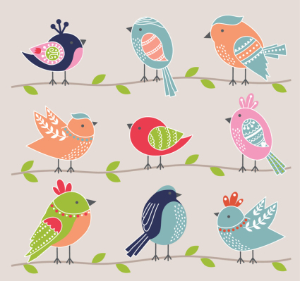 9 Cartoon-Vogel-Entwurf Vector
