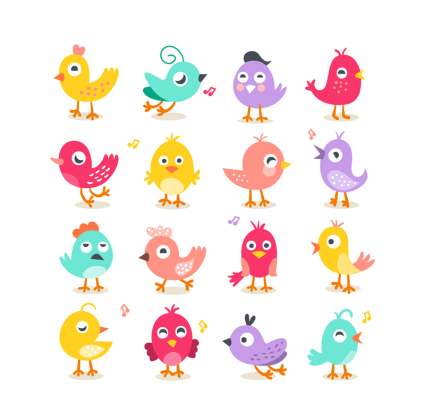 16 Modelle Comic-Vogel Vektor Material