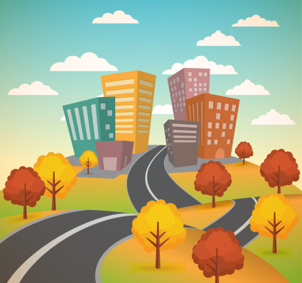 Gebäude Landschaft Vektor-Material Seite der Straße