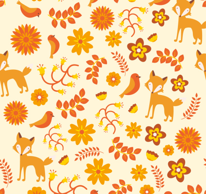 Fox und Blätter nahtlose Hintergrundfarbe Vektor-Material