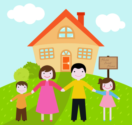 Gl¨ąckliche vierköpfige Familie Foto Vektor-Material