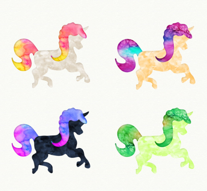 4 Wassermalerei Einhorn Vektor-Material