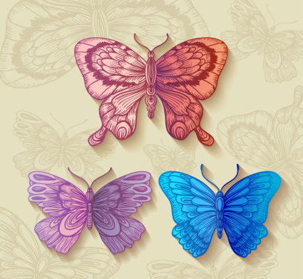 3 Retro-Farben Muster Vektor Material Schmetterling