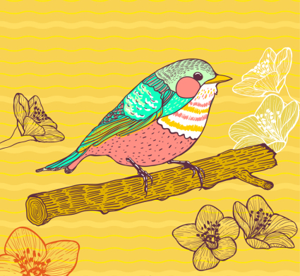 Vogel auf Zweig Vektor Material Malerei