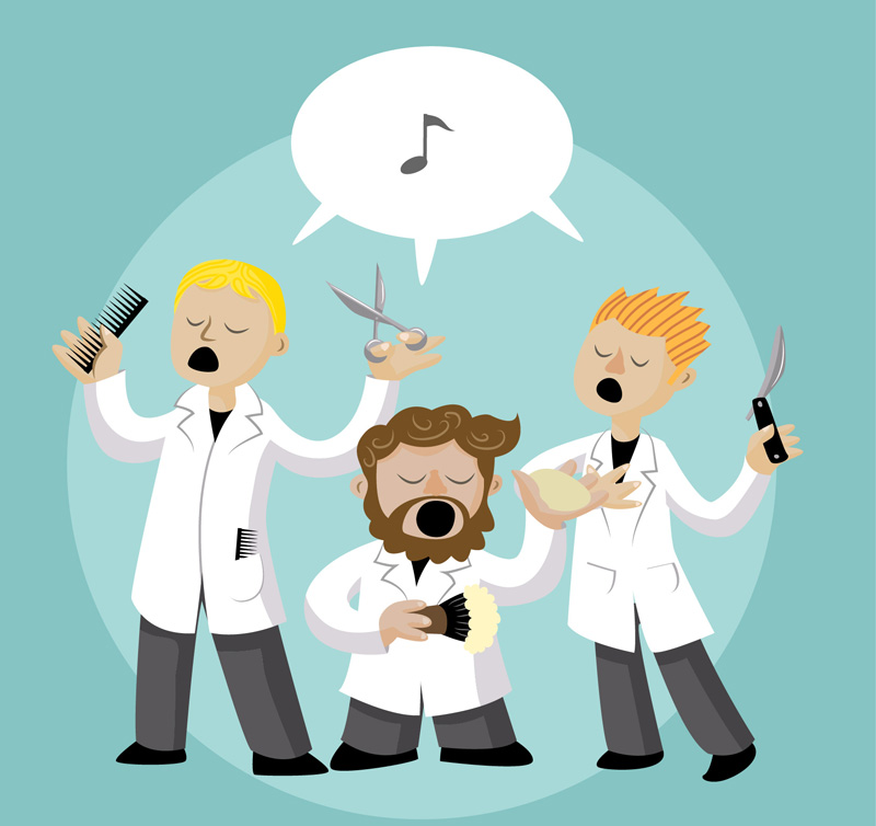 3 Singen Barbier Cartoon-Vektor-Material