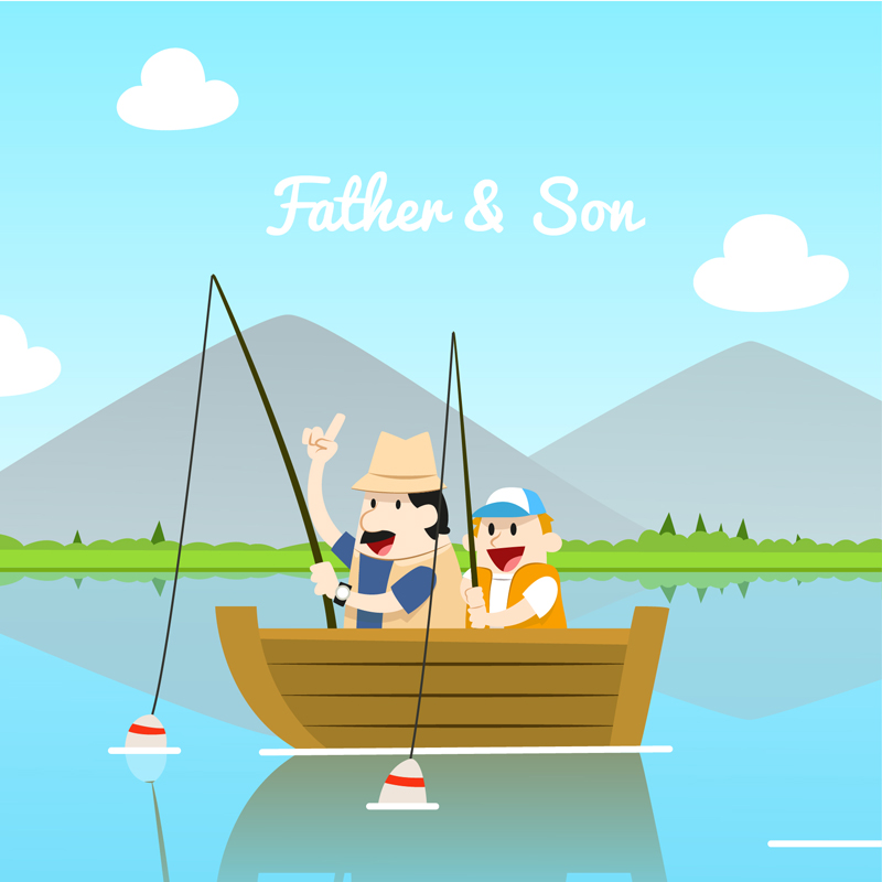 Cartoon Vater und Sohn Angeln Vektor Material