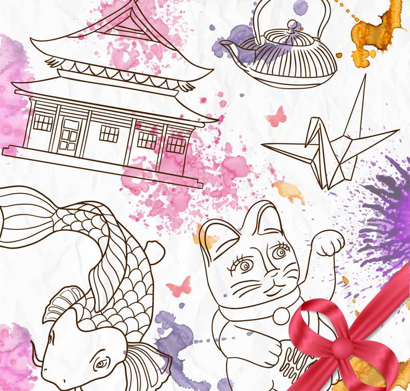 Japanische Malerei Elemente Illustrator Vektor-Material