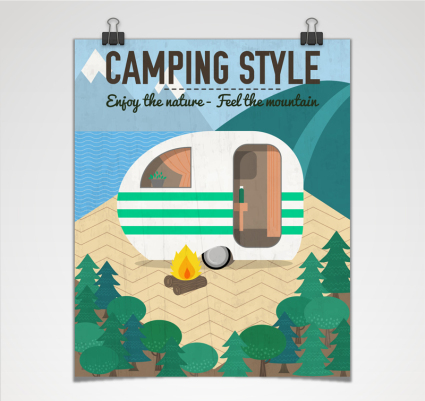 RVs Cartoonplakat Vektor Material Camping