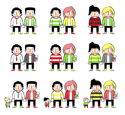 9 Partner Charakter-Design-Vektor