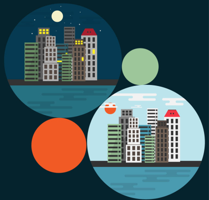 Stadt Gebäude Tag und Nacht Vektor