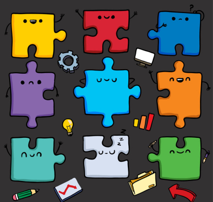 9 Farbe Cartoon Puzzleteile Vektor-Design