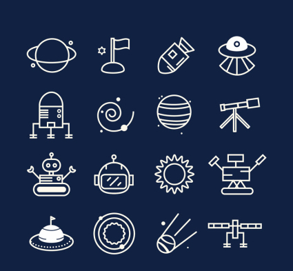 16 Modelle der Weltraumforschung Symbol Vektor