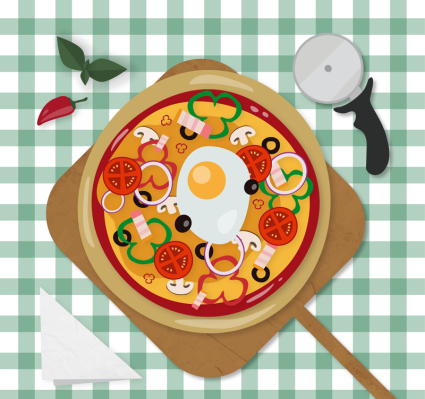 Pizza Draufsicht Vektor-Material auf dem Tisch