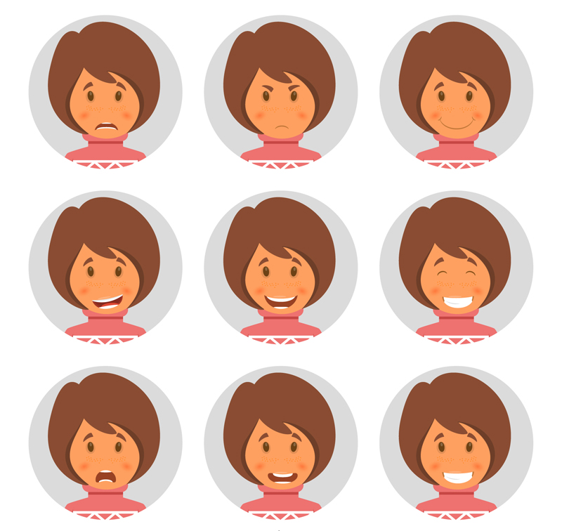 9 kurze Haare Frau Gesicht Bild-Vektor-Material