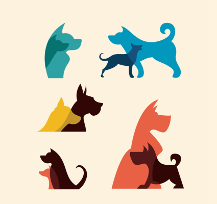 5 Farbe Haustier Hund Silhouetten Vektor